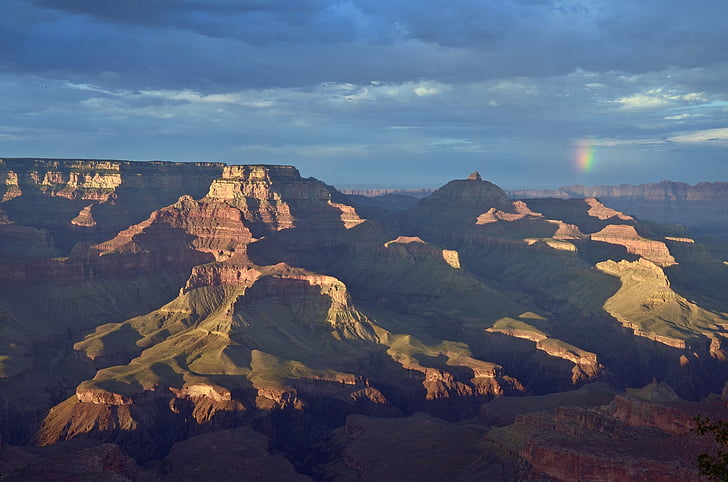grand canyon, scenic, shoshone point, rainbow, landscape, clouds, rock