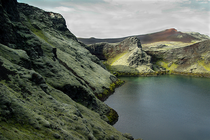 Islandija, laki, jezero, krater, vulkan, pene
