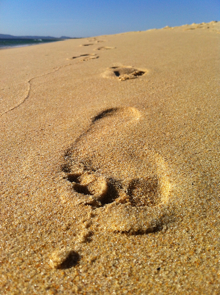 foot, footprint, sun, beach, nature, light, portugal