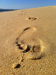 voet, voetafdruk, zon, strand, natuur, licht, Portugal