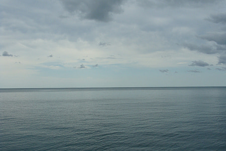 Sea, rauhallinen, sininen, kesällä, taivas, pilvet, loma