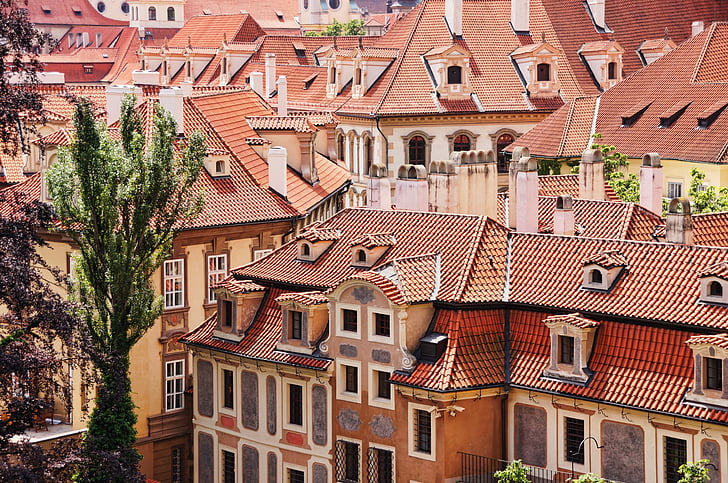 cobertes, bowever, Praga, sostre de la casa, façana, contrastos, estructures