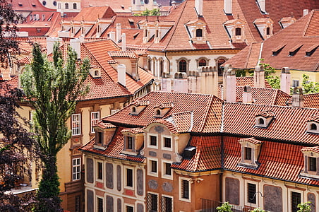 daken, bowever, Praag, huis dak, gevel, contrasten, structuren