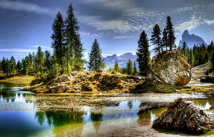 Becco mezzodi, Dolomity, hory, Itálie, alpské, mraky, Rock