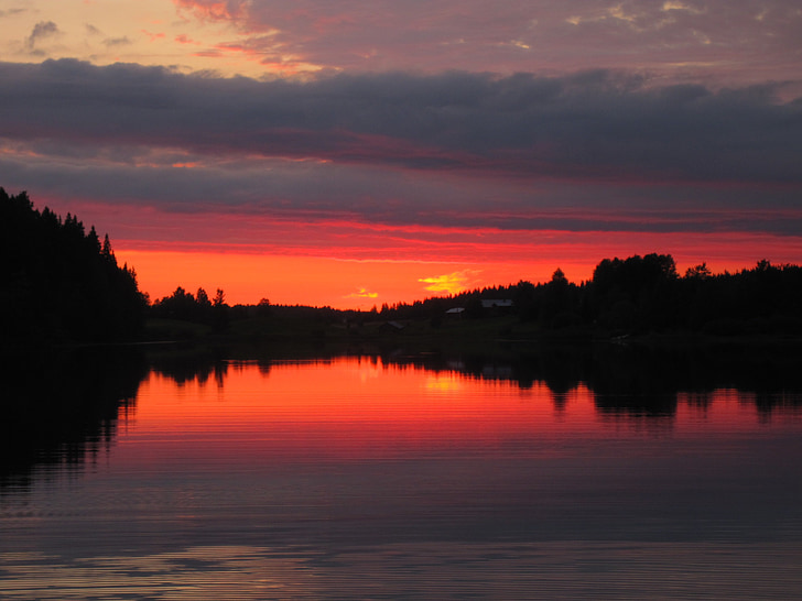 zachód słońca, Wieczorem, Latem, Jezioro