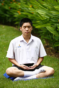 budismo, meditación, adaptar asiento, budista, chico, meditar, Wat