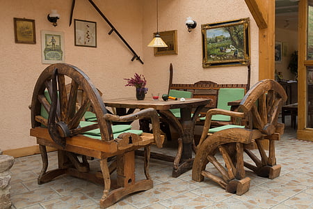 Kącik wypoczynkowy, rustykalne, obszarów wiejskich, Restauracja, stół, Bank, krzesło