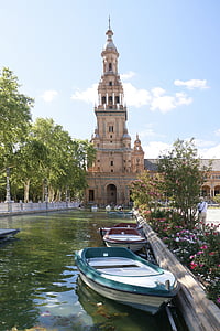 Sewilla, Plaza espana, Barca, Andaluzja, Plaza, Hiszpania