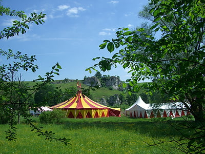 马戏团帐篷, 马戏在绿色, eselsburg 河谷, 斯瓦比亚 alb, 帐篷, 节日, 马戏团