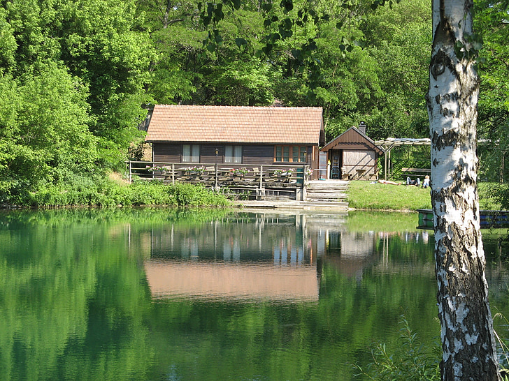 sjön, fiske hus, naturen