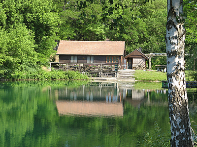 tó, halászat ház, természet