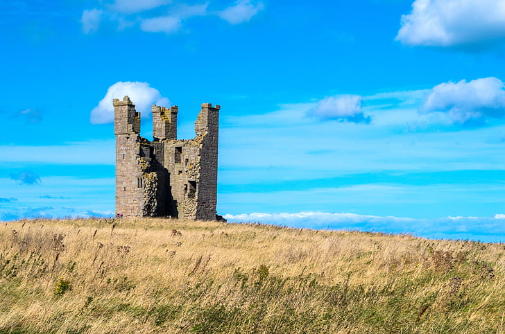 castle, ruin, tower, landscape, castle tower, sky, dunstanburgh
