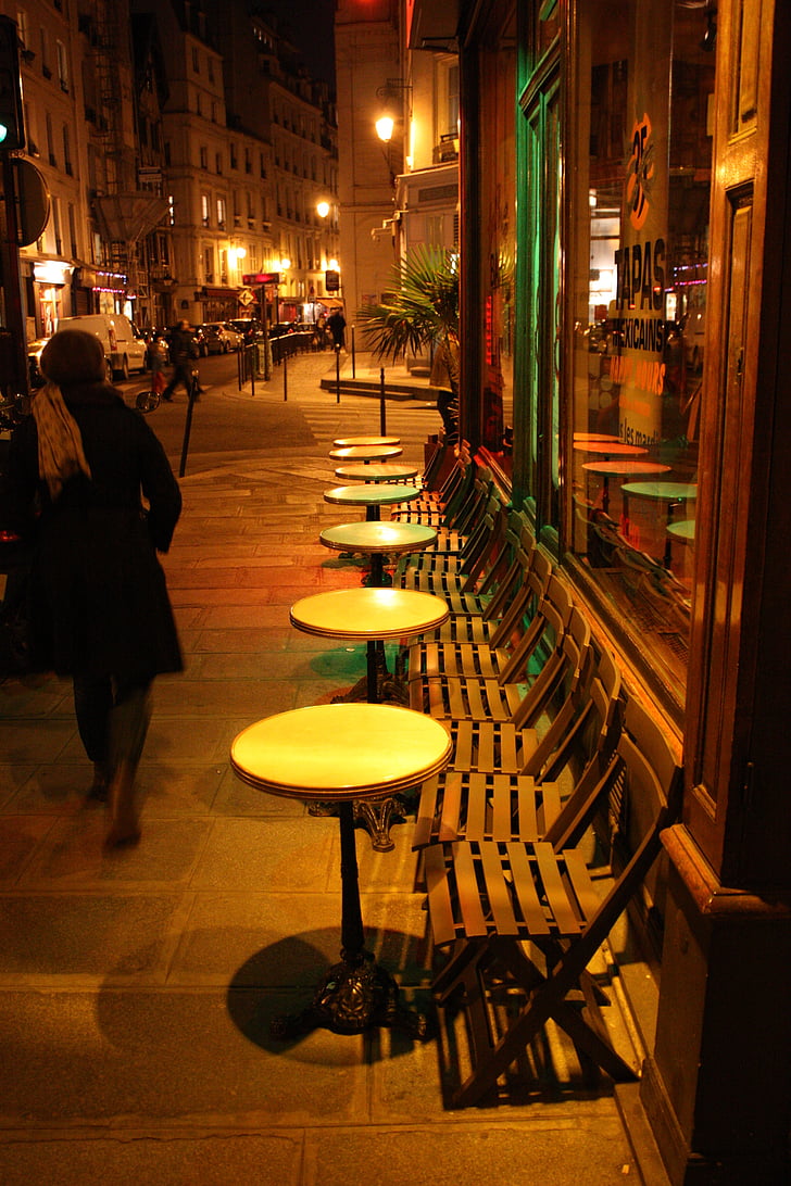 Paríž, Jedálenské stoly, Bistro, Tabuľka, večera, romantické