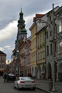 Miasto, Architektura, Bohemia, Czeskie Budziejowice, Plac, budynek, stary budynek
