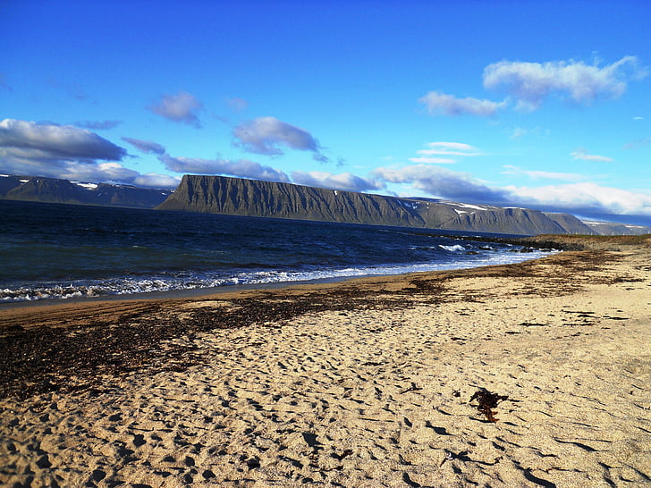 praia, montanhas, mar, natureza, Islândia, paisagem, montanha