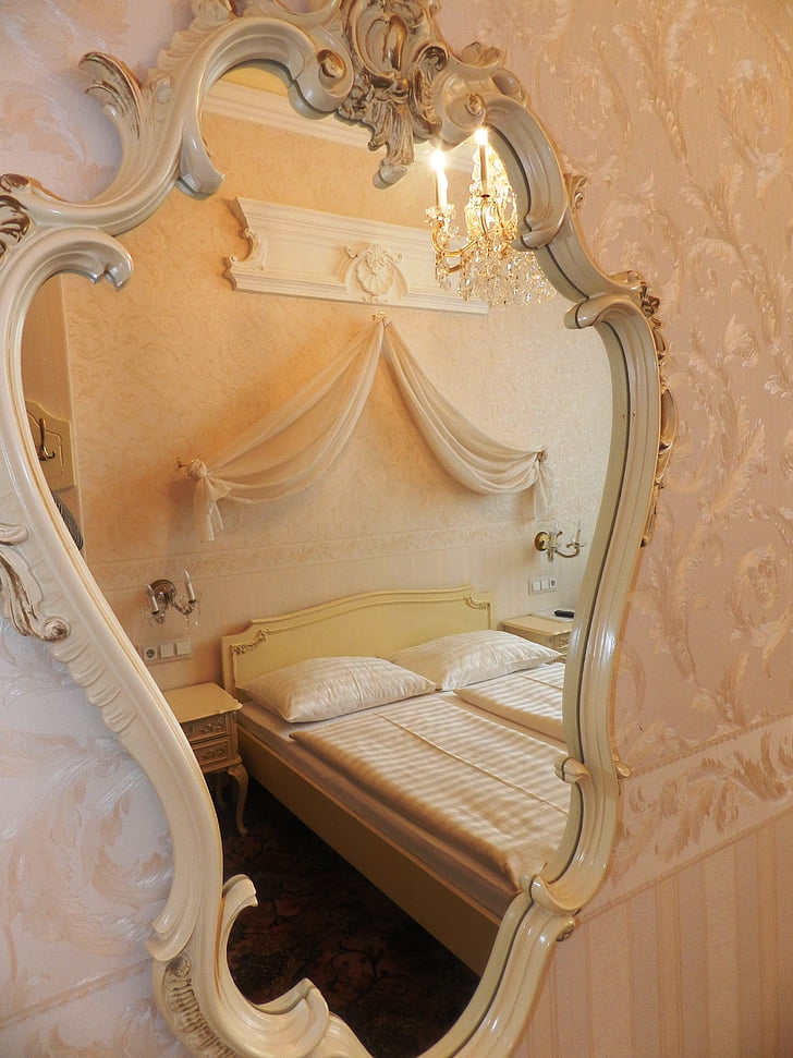 spogulis, sienas spogulis, viesnīcas numuros, istabu, Viesnīca, miegs, istabu