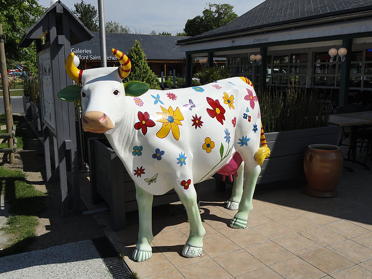 cow, design, fantasy, full size, colorful, statue