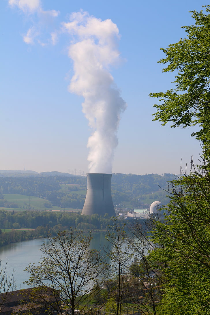 kraštovaizdžio, upės, atominė elektrinė, aušinimo bokštas, garų stulpelio, vandens garų