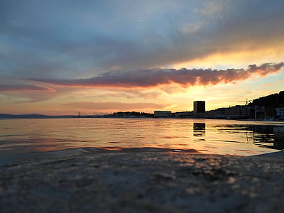tramonto, mare, Croazia, nuvole