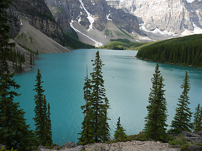 jezero, moréna, Kanada, voda, banka, Národní park, Příroda