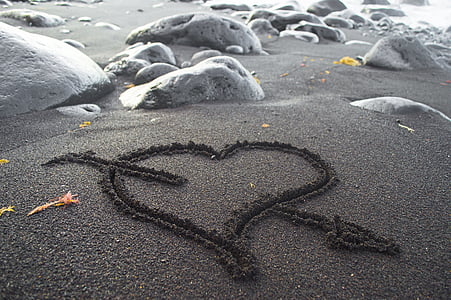 corazón, arena, corazón en la arena, Costa, amor, Romance, romántica