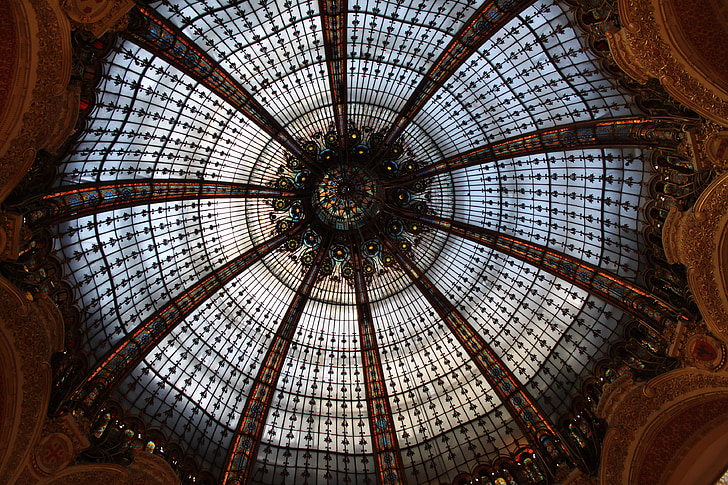 france, paris, department store, gallery, lafayette, stained glass, places of interest