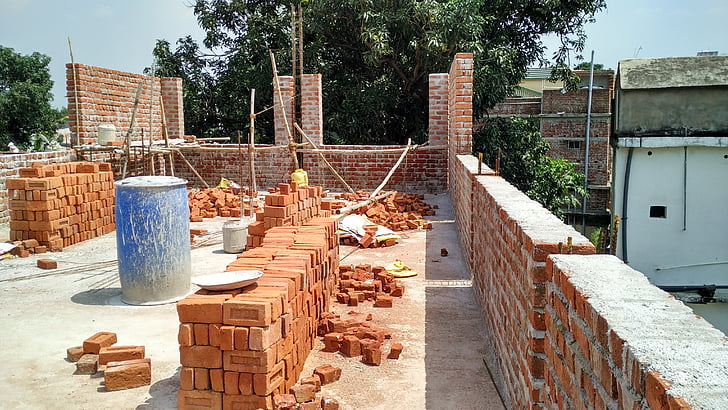 bricks on he roof, construction views, red bricks, home construction, construction Industry, architecture