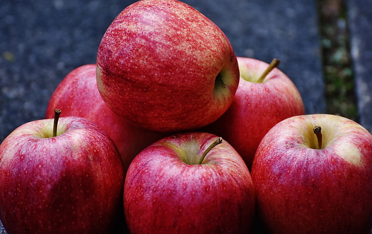 Jablko, červená, vynikající, ovoce, zralé, červené jablko, Frisch
