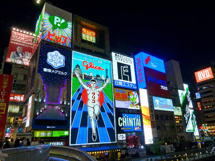 neonsko svjetlo, Japan, Osaka, boje, zgrada, šarene, natpisne ploče