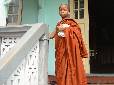 Монк, Мианмар, религия, будизъм, Бирма, дете, Момче