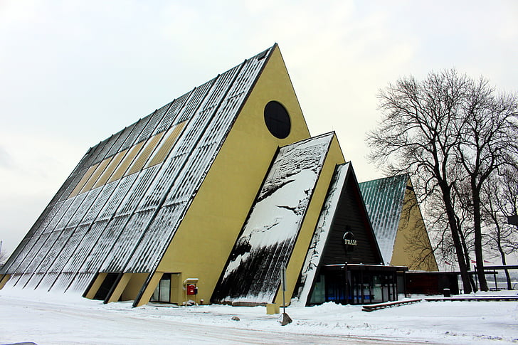 Oslo, Norsko, město, budova, Fram museum, Bygdøy, Zimní