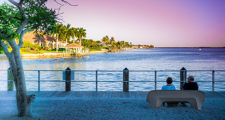 Marco Island, Florida, natureza, Golfo, férias, pôr do sol, paisagem