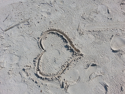 kjærlighet, hjerte, sand