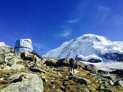 Monte rosa hut, Zermatt, snö, Valais, serie 4000, landskap, höga berg