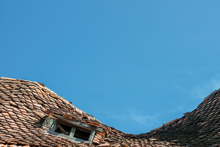brown, tiled, roof, blue, sky, sunny, day