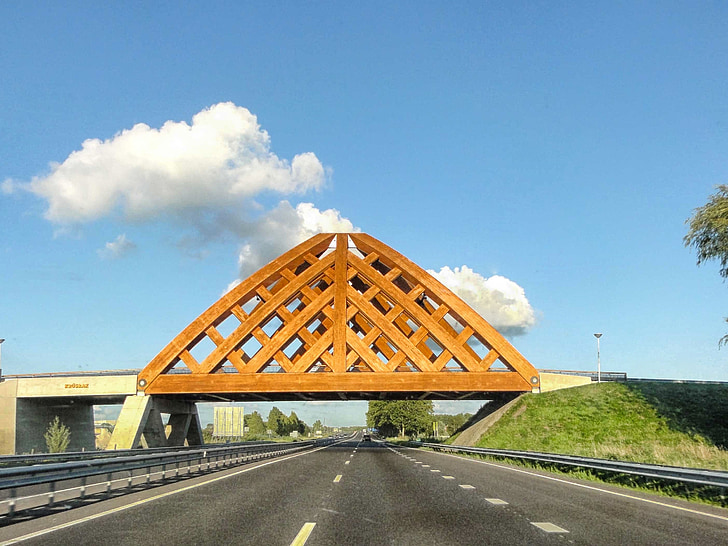 krusrak, Nederland, weg, snelweg, brug, hout, houten