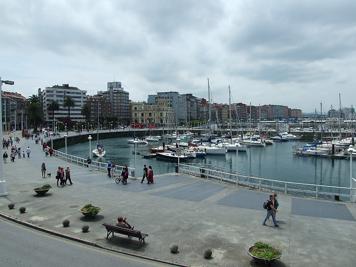 Marina, lente, Gijón, boten, pontons