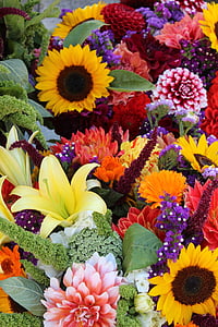 blommor, bondens marknad, marknadsstånd, färgglada, blommar, Blossoms, buketter