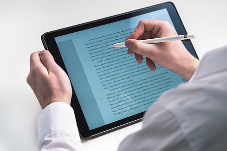tablet, stylus, secretary, reading, pencil, pen, electronic