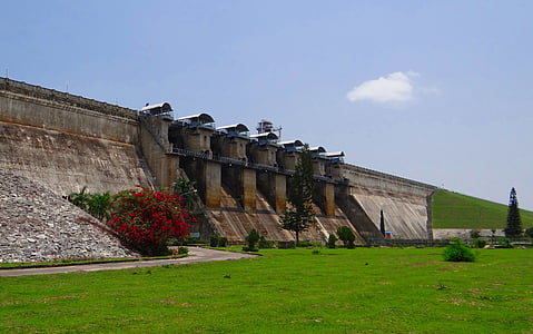 Bendungan, Sungai hemavathi, objek wisata, gorur, Hassan, Karnataka, India