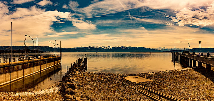 Konstanz Gölü, Swiss dağlar, manzara, doğa, İsviçre, su, Almanya