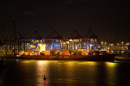 Hamburg, Port, malam, Pelabuhan Hamburg, Hanseatic, Elbe, kota Hanseatic