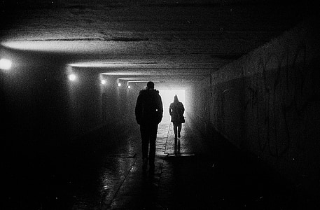 kereta bawah tanah, bayangan, cahaya, gelap, dinding, terowongan, batu
