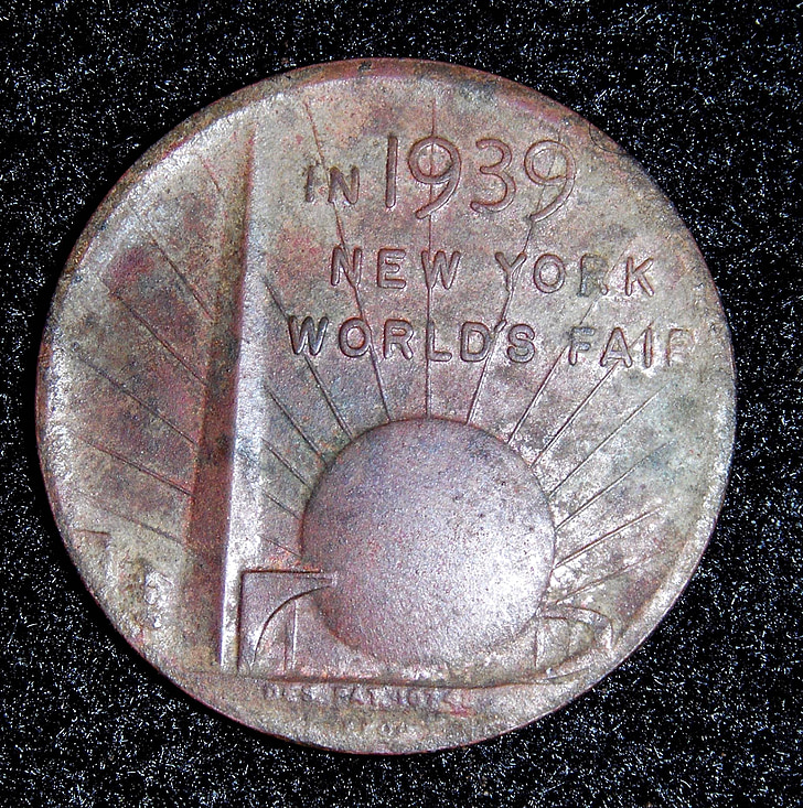 žeton, kovanec, World's fair, pošteno, stari, 1939