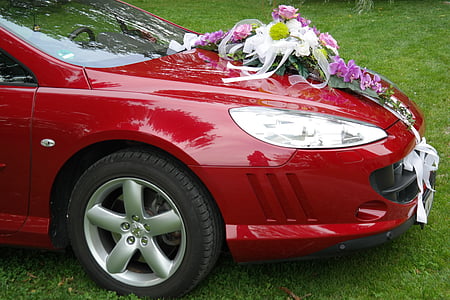 νυφικό αυτοκίνητο, Γάμος, λιμουζίνα, προσκήνιο, λουλούδια, διακόσμηση, Auto