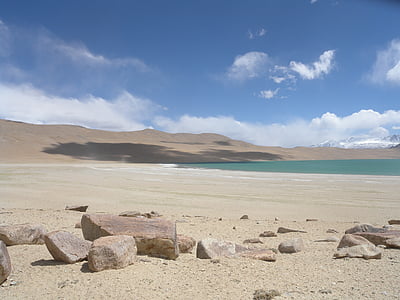 ladakh, lake, india, landscape, desert, sand, sun shade