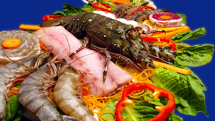 plody mora, krevety, Lobster, more, ryby, Gourmet, Reštaurácia