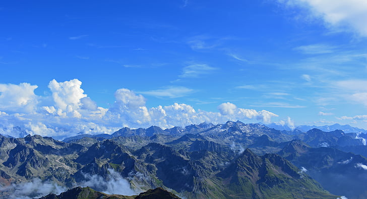 Pyrénées, montanha, paisagem, Panorama, França, Cimeira, altitude