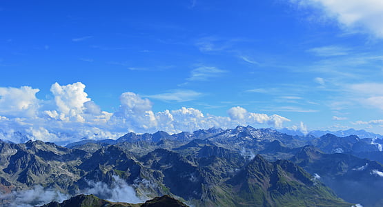 Pyrénées, hegyi, táj, panoráma, Franciaország, csúcstalálkozó, tengerszint feletti magasság