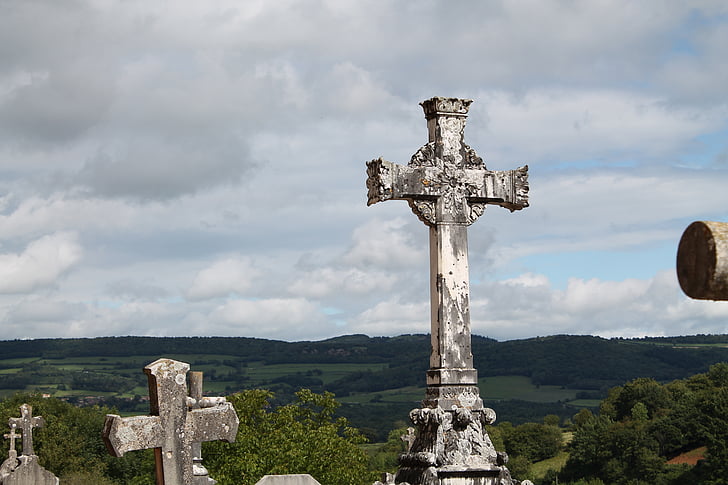 cross, cemetery, stone, france, masonry, church, faith